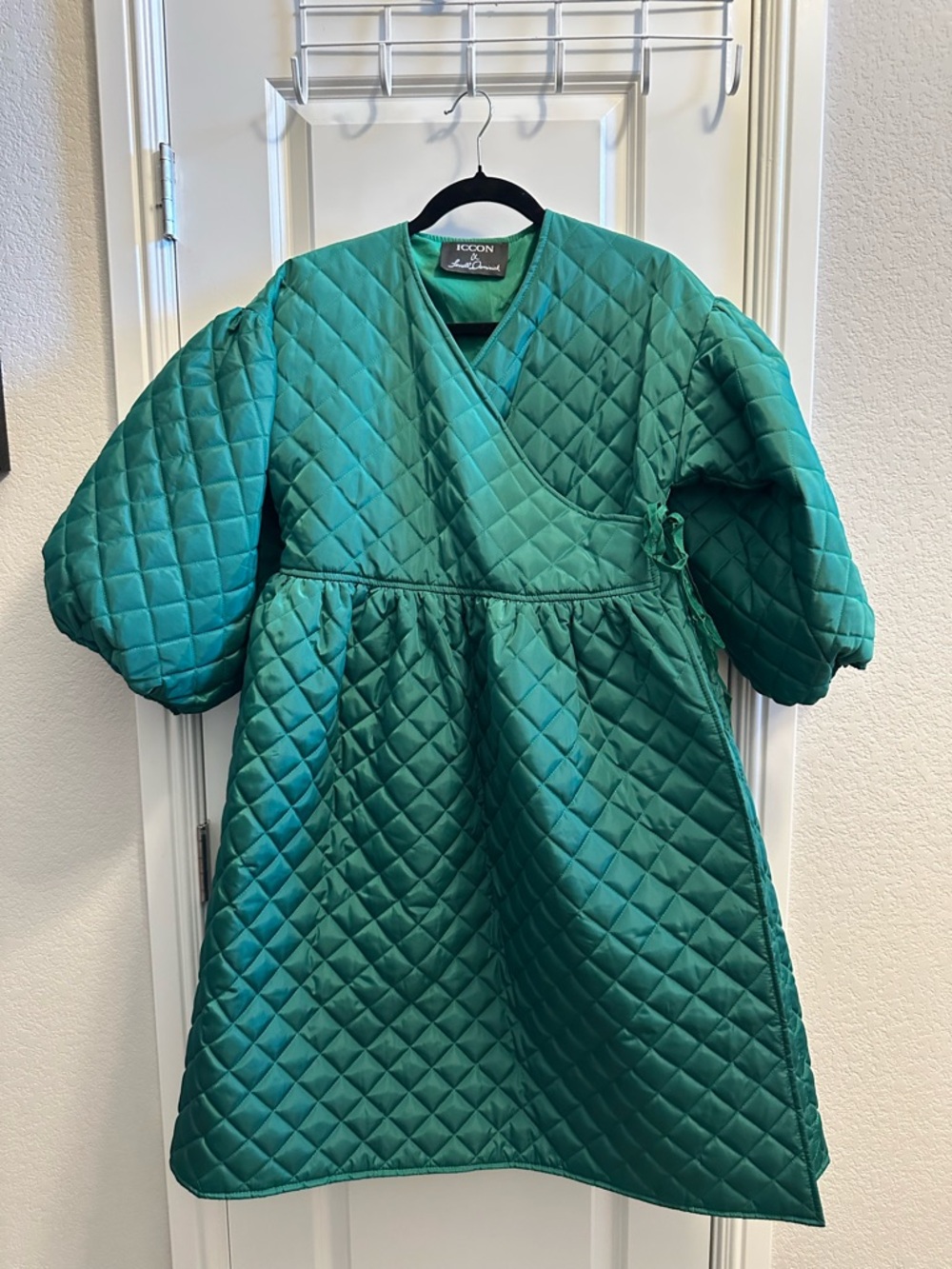 Quilted Wrap Midi Dress in Green(swipe to see color) - Picture 2 of 4